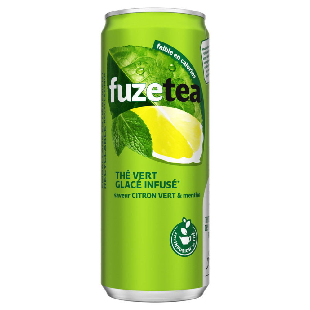 Fuze Tea Boisson au th vert glac saveur menthe citron vert - lot de 24 canettes slim de 33 cl