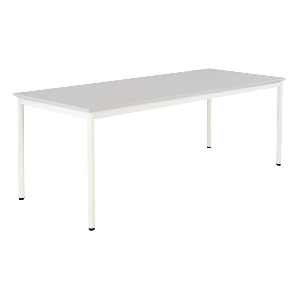 Table de restauration Budget 200 x 80 cm - Plateau stratifi Gris - Pieds mtal Blanc
