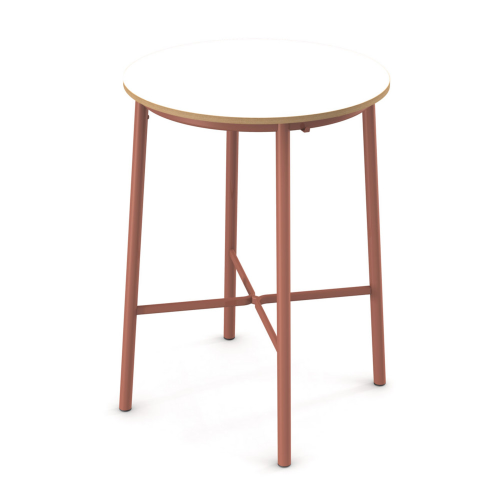 Sokoa Table de restauration ronde Klik H. 110 cm - Plateau Blanc - Pieds Corail