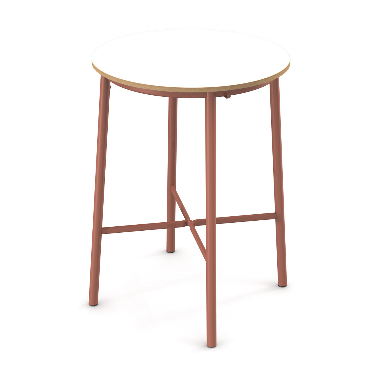 Sokoa Table de restauration ronde Klik H. 110 cm - Plateau Blanc - Pieds Corail