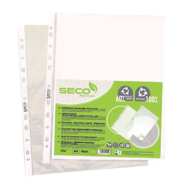 Seco Pochettes perfores transparentes A4  8/100 grain - Paquet de 50