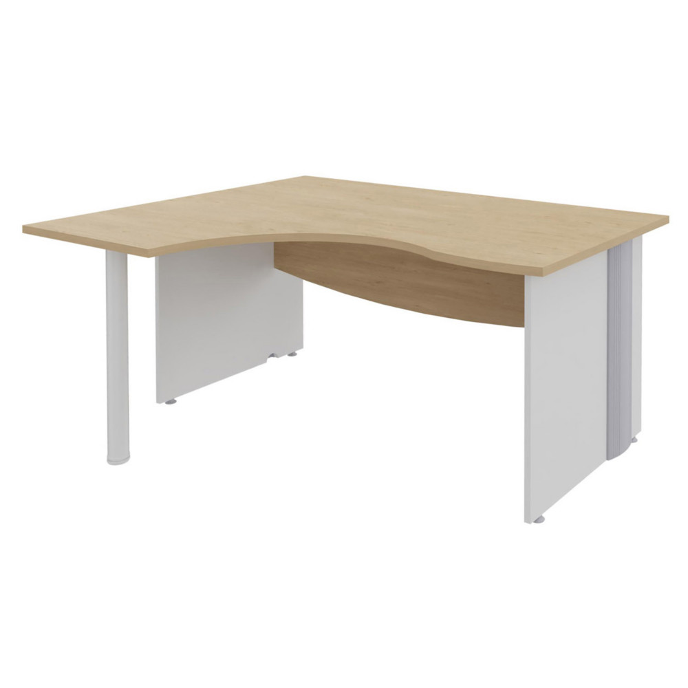 Bureau compact retour  gauche Activity - L.160 x P.120 cm - Plateau Chne clair - Pieds pleins Blanc
