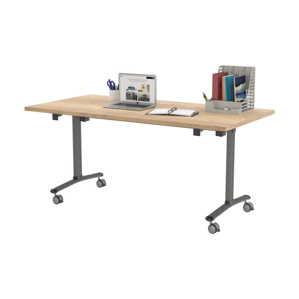 Table mobile rabattable - L.160 x P.80 cm - Plateau Chne canadien - Pieds Aluminium