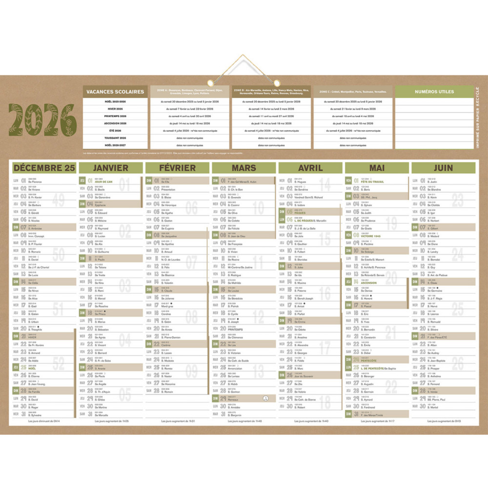 Bouchut Calendrier mural annuel Natura - 40,5 x 55 cm - 2026