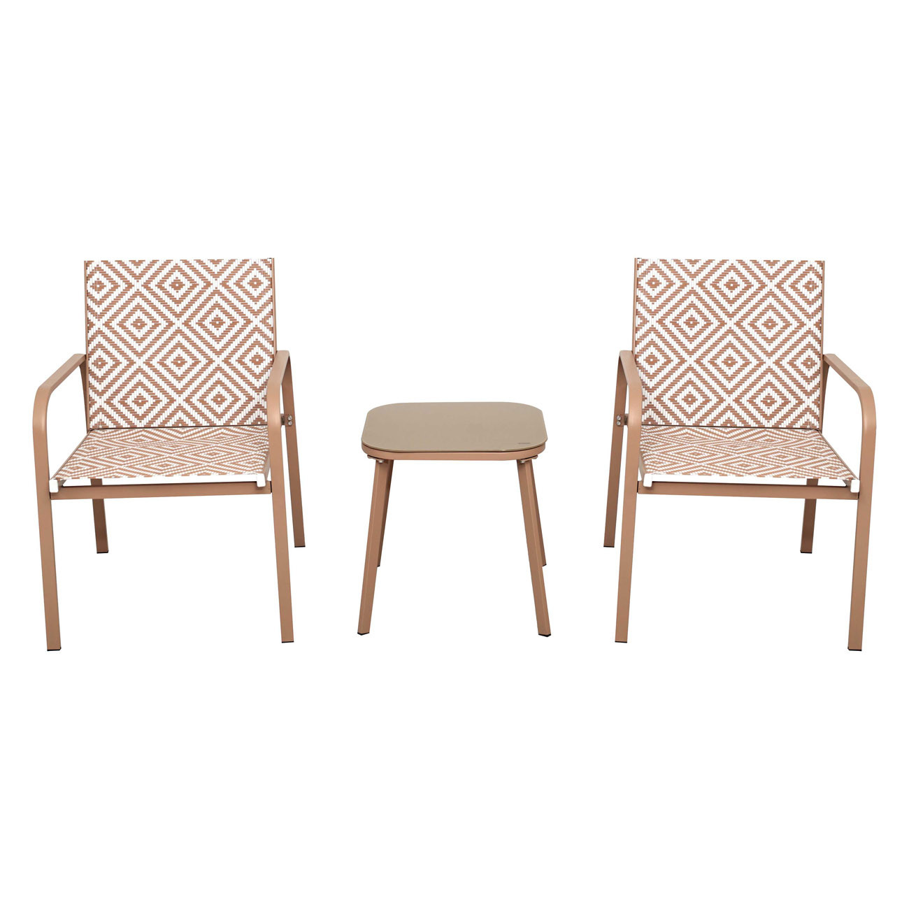 Salon de jardin Cancun - 2 fauteuils et 1 table verre - Couleur Beige