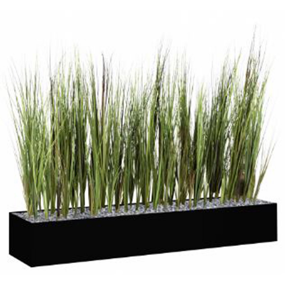 Jardinire artificielle basse - Composition florale en herbes - L 80 cm - Noir