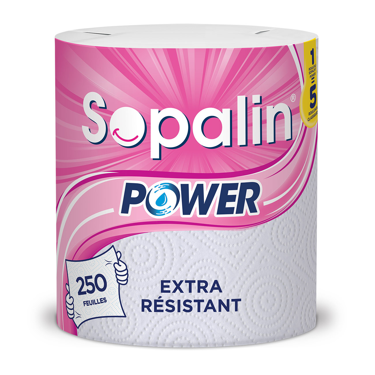 Sopalin Esuie-tout Power maxi bobine de 250 feuilles gaufrées blanches - Bobine de 59 m
