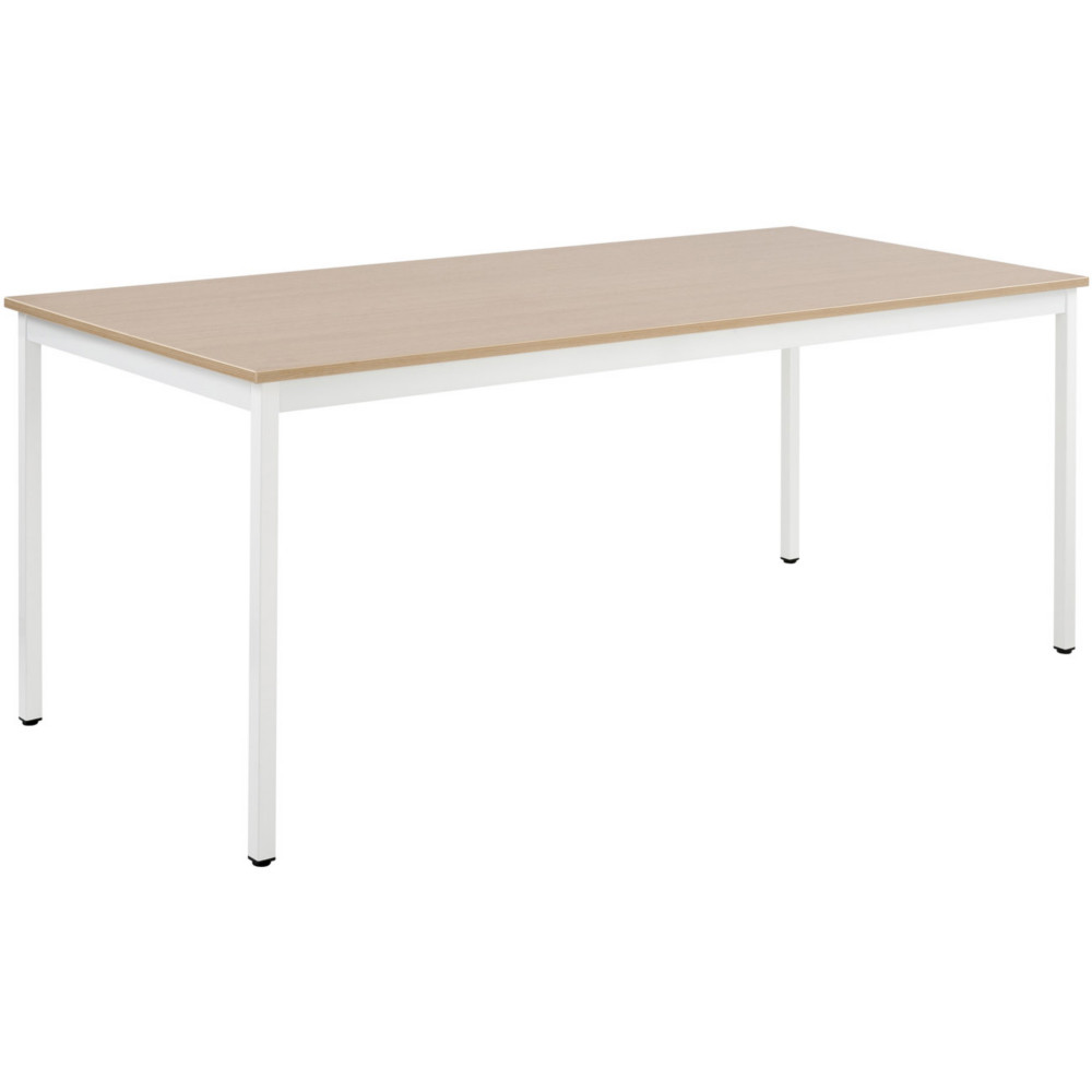 Table de runion modulable rectangle - L.160 x P.80 cm - Plateau Chne - Pieds Blanc