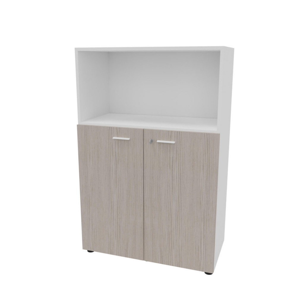 Armoire mi-haute avec niche Arold H.131 x L.86 cm portes basses Orme gris / Blanc