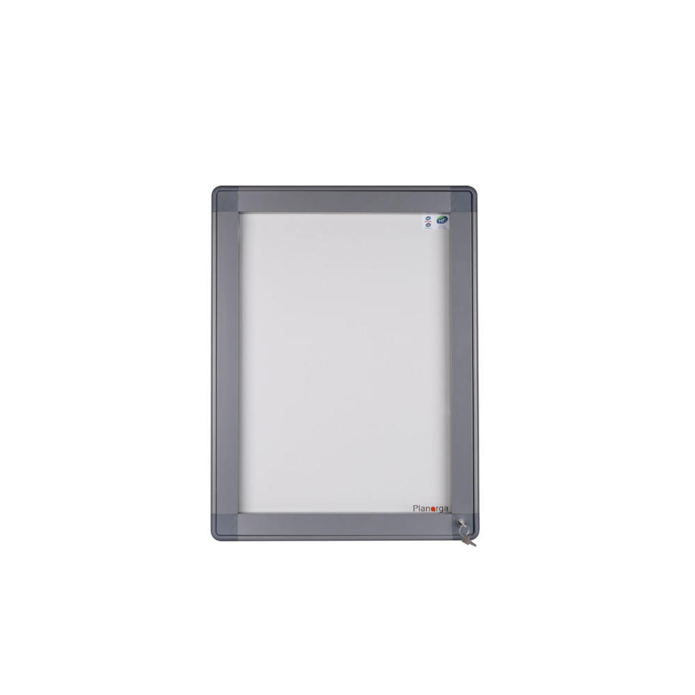 Planorga Vitrine d'extrieur haute scurit porte battante 9 feuilles A4 - 101 x 74 cm fond magntique - Cadre gris