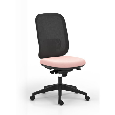 Chaise de bureau ergonomique Alaia dossier maille Noir et assise en tissu Rose avec renfort lombaire