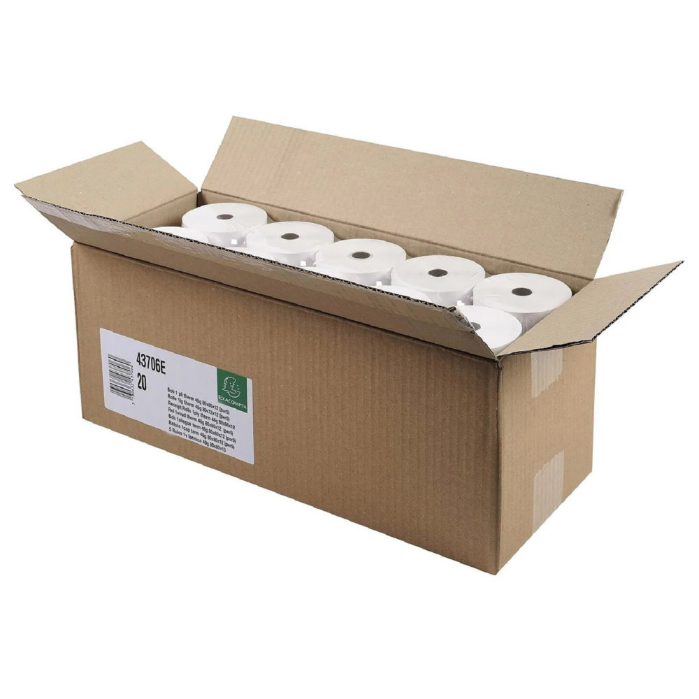 Exacompta Bobine tickets de caisse 80 x 70 x 12 mm - Longueur 72M - 43706E - Rouleau Papier thermique 1 pli 48g sans Bisphnol A - Lot de 20