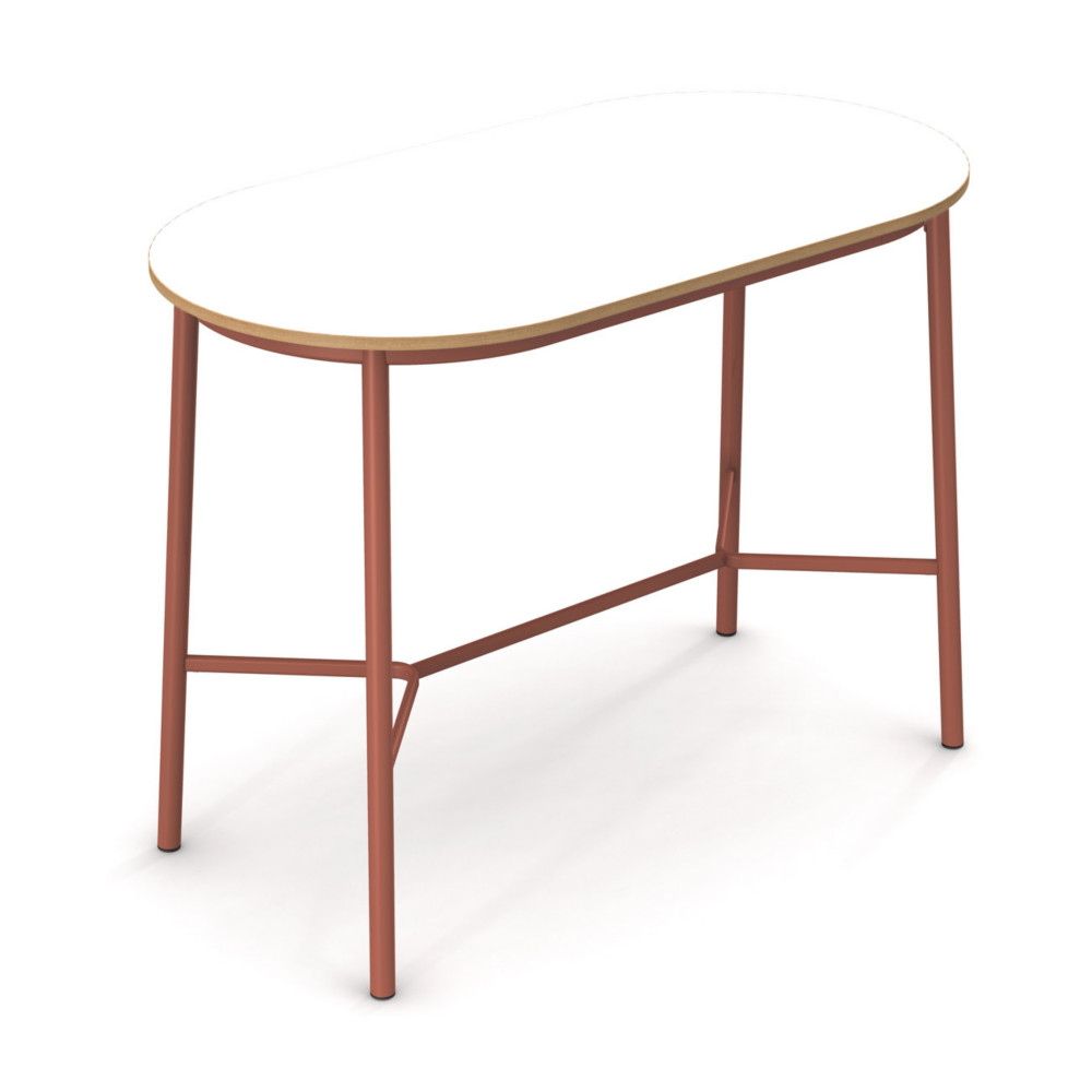 Sokoa Table de restauration ovale Klik H. 110 cm - Plateau Blanc - Pieds Corail