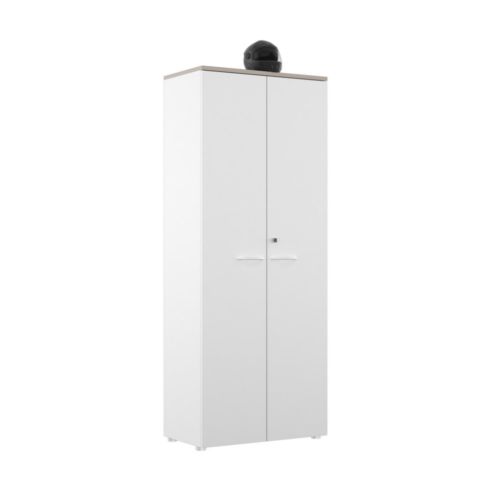 Armoire haute portes battantes L.80 x P.48 x H.203 cm - Corps Blanc - Top Argile