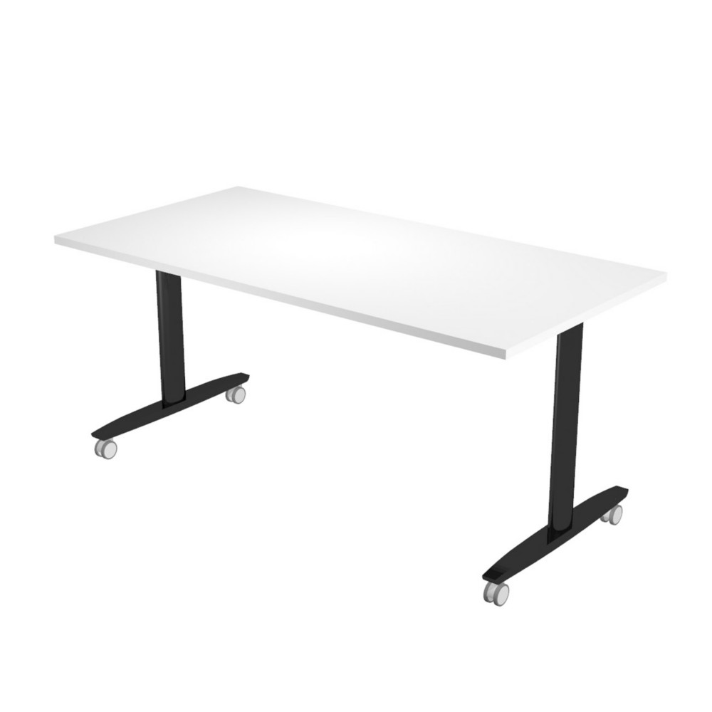 Table rabattable  roulettes PRATIC - L.160 x P.80 cm - Plateau Blanc - Pieds Noir
