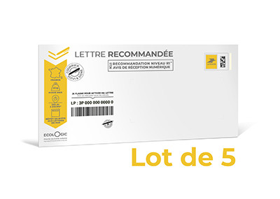 LA POSTE Enveloppe Prt  Poster - Lettre recommande 20g - 110 x 220 mm (DL) - Lot de 5