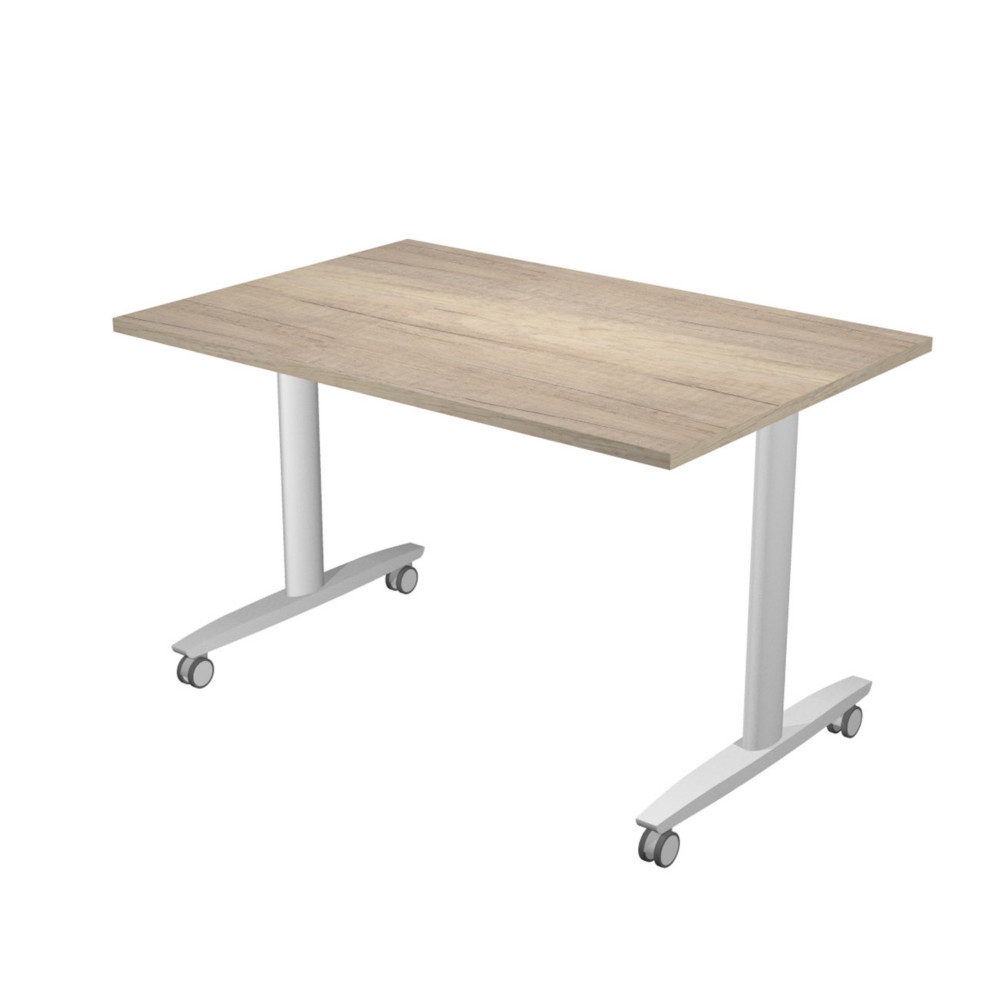 Table rabattable  roulettes PRATIC - L.120 x P.80 cm - Plateau Chne Canadien - Pieds Aluminium