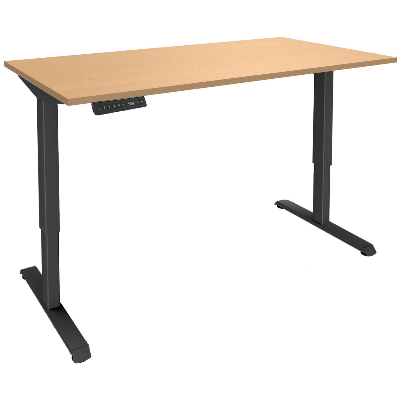 Bureau Actual assis-debout 2 - Réglage électrique en hauteur - L.140 x P.80 cm - Plateau Hêtre - Pieds métal Carbone