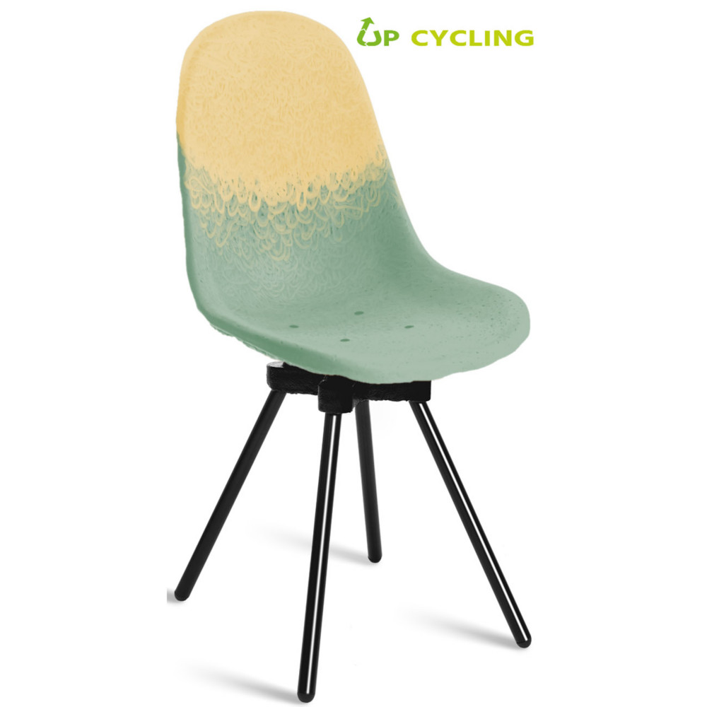 Chaise upcycle Ida coque plastique Paille et Galet - 4 pieds mtal Noir