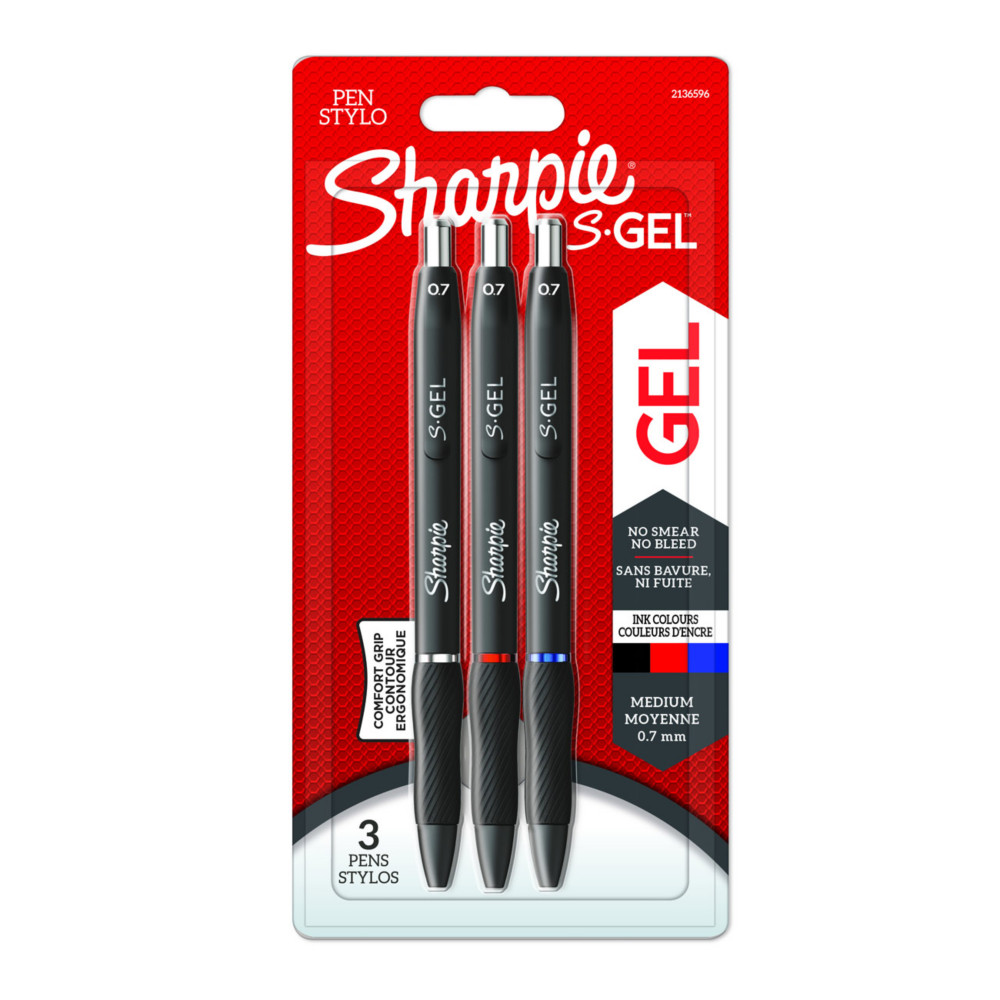 Sharpie Stylo S-Gel rtractable pointe moyenne 0,7 mm - pochette de 3 assortis