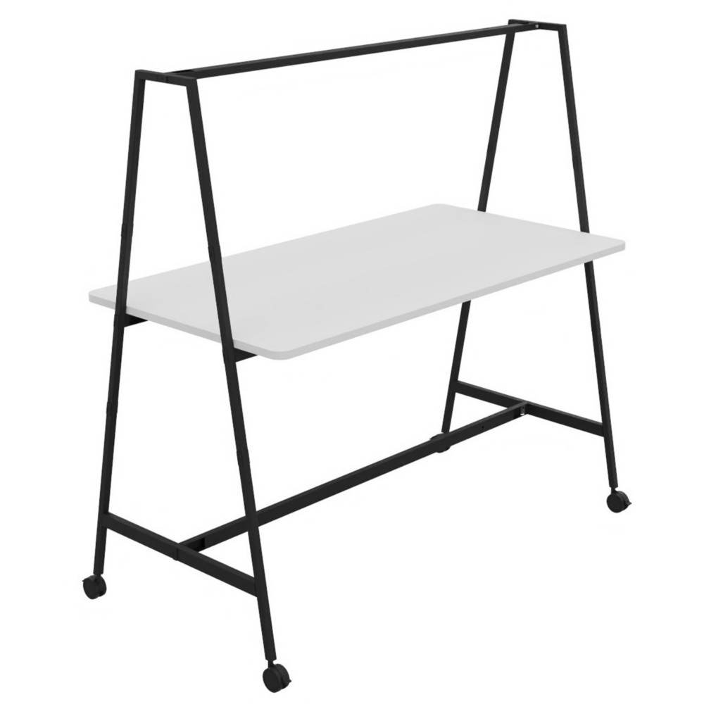 Table de coworking mobile rectangle Alto sans lectrification - H. 105 x L. 180 x P. 90 cm - Plateau Blanc - Pieds Noir
