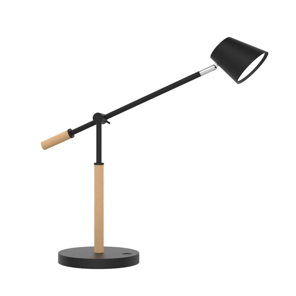 Unilux Lampe de bureau Vicky - Led intgre - 9W - Bras articul - Tte orientable - Port USB - Noir et Htre