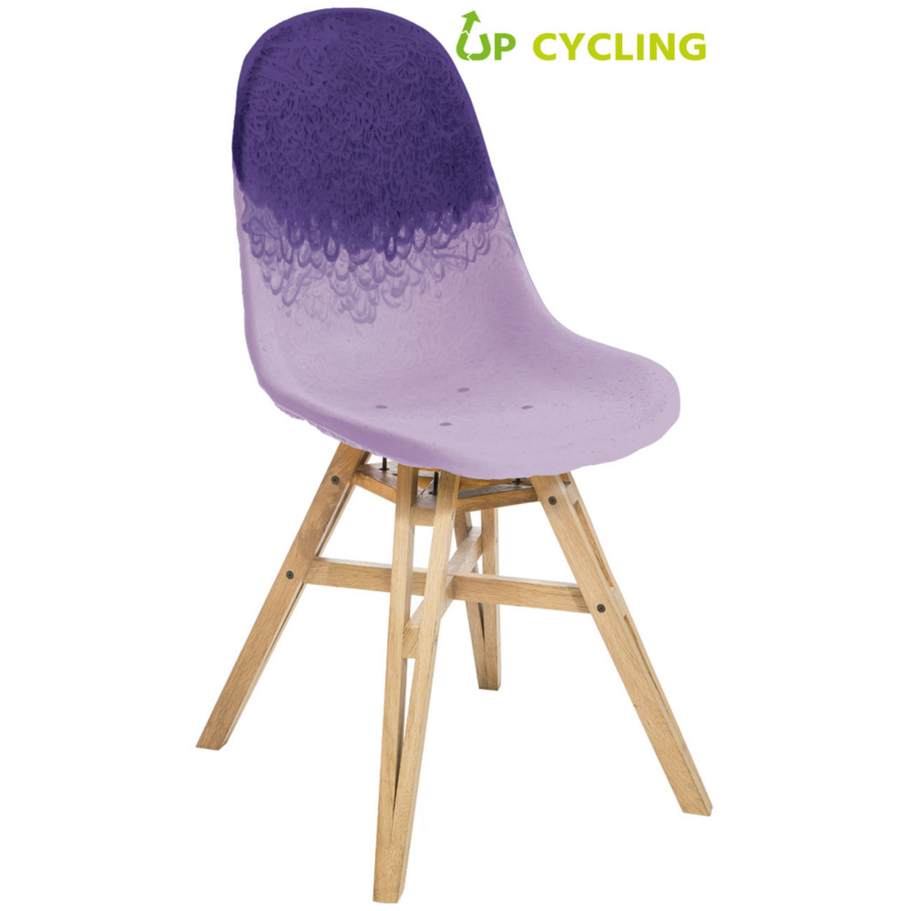 Chaise upcycle Ida coque plastique Violet et Parme - 4 pieds bois Chne massif