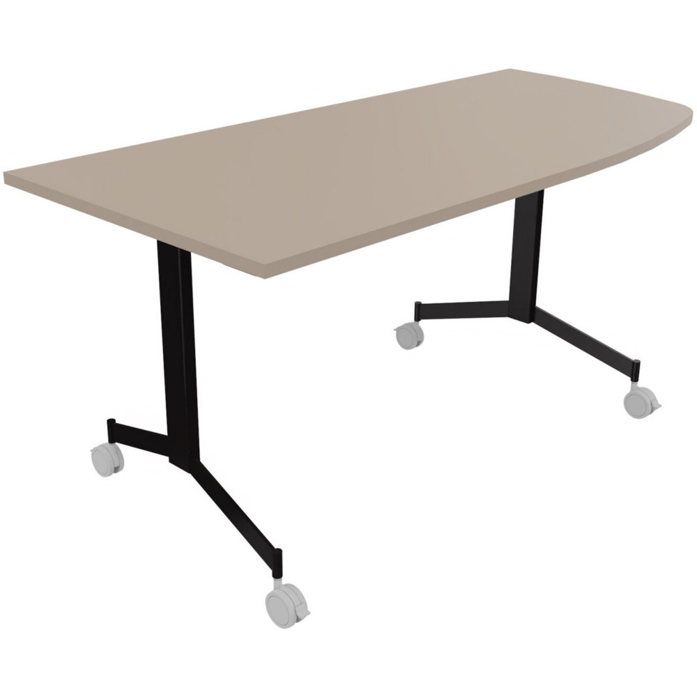 Table mobile rabattable Eureka angle arrondi  droite - L.170 x P.80 cm - Plateau Argile - Pieds Noir