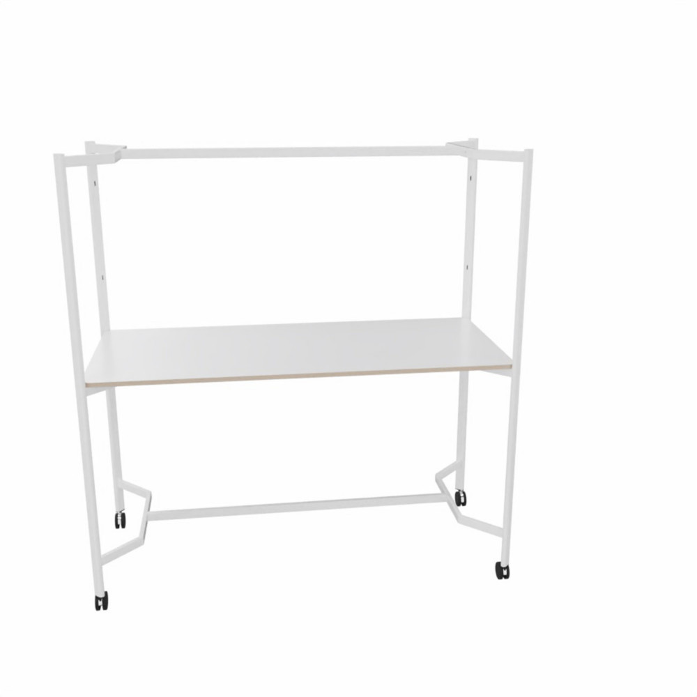 Table mobile multi usages rectangle Station O - H. 194 x L. 183,7 x P. 83,7 cm - Plateau Blanc - Pieds blancs