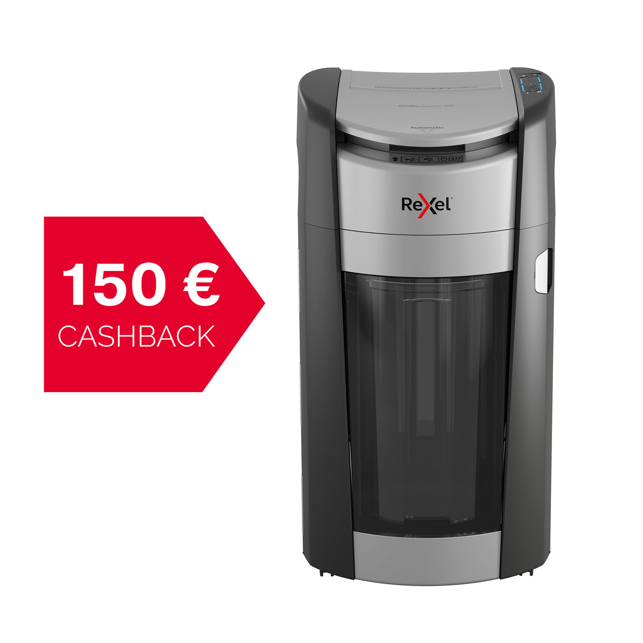 Rexel Destructeur de documents automatique ShredMax 600X coupe croisée P4 - 600 feuilles - Corbeille 50 L