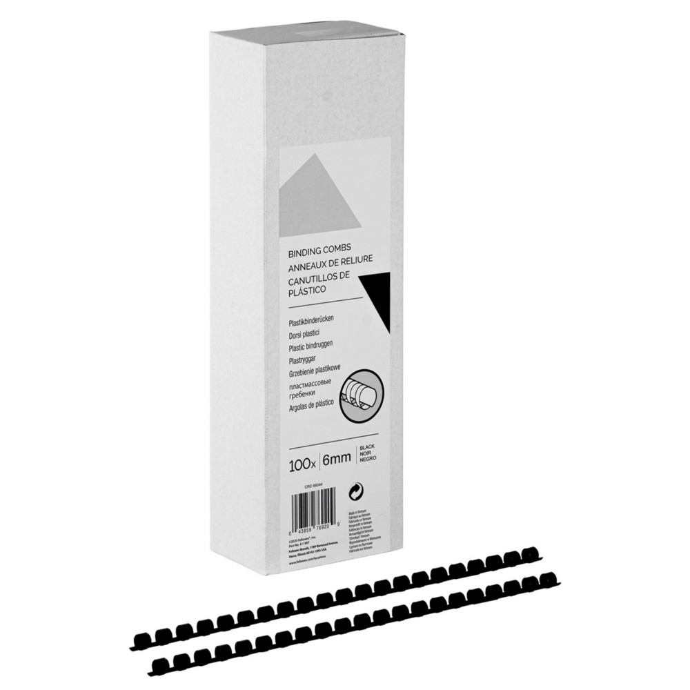 Baguettes de reliure anneaux plastique - 6 mm - Noir - Bote de 100