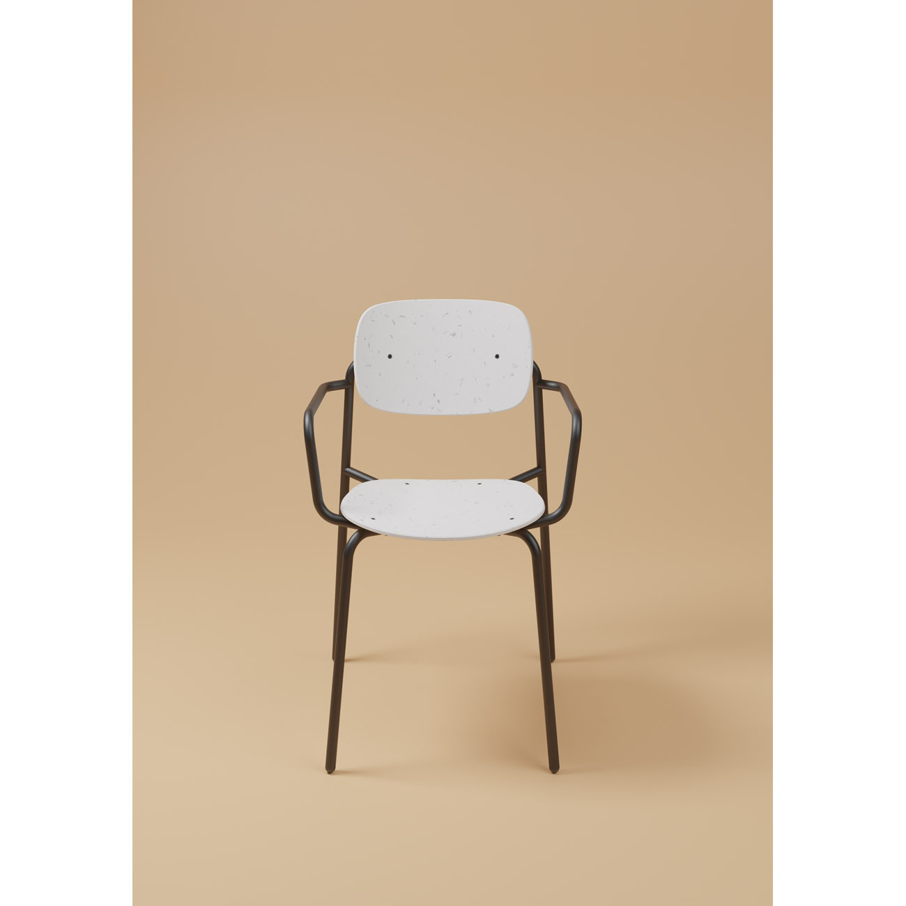 Fauteuil visiteur USO - Assise et dossier incurvés - Pour intérieur et extérieur - Empilable - Blanc - Pieds Noir