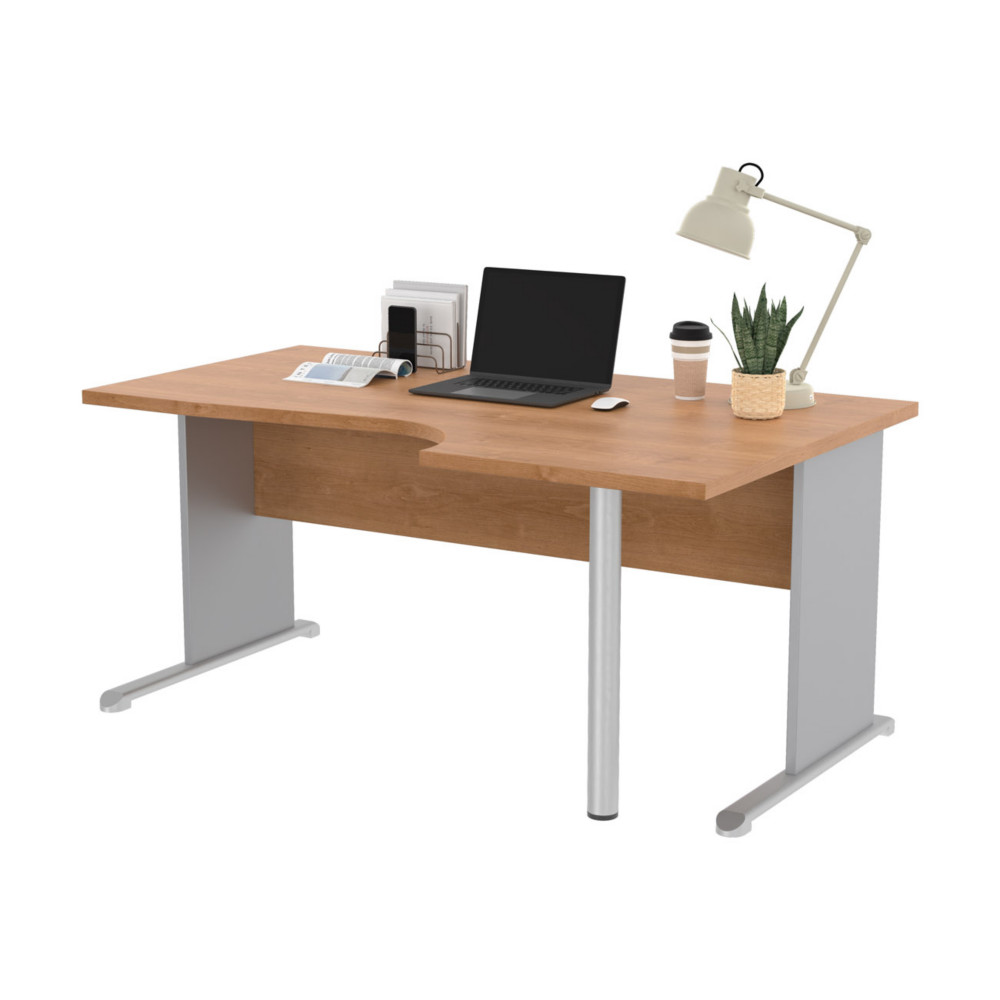 Bureau d'angle compact retour  droite Pronto Bois - L.160 x P.100 cm - Plateau Aulne - Pieds L Aluminium