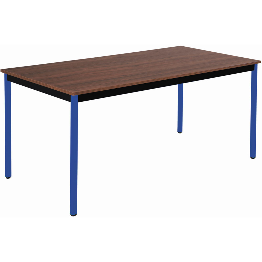 Table Polyvalente rectangle - L.160 x P.80 cm - Plateau Noyer - Pieds Bleu