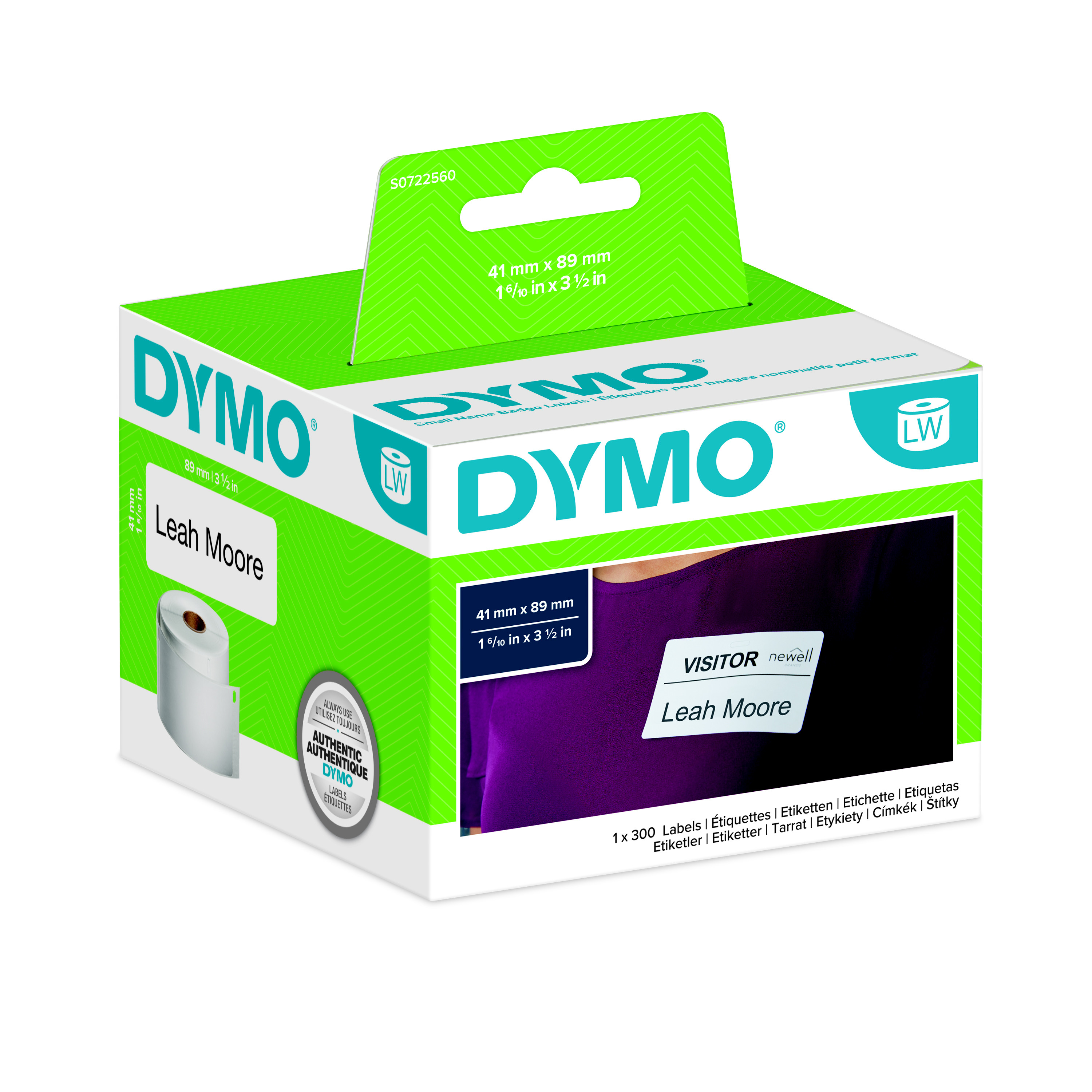 Dymo Étiquettes badges S0722560 LabelWriter 41 x 89 mm Boîte de 300 étiquettes