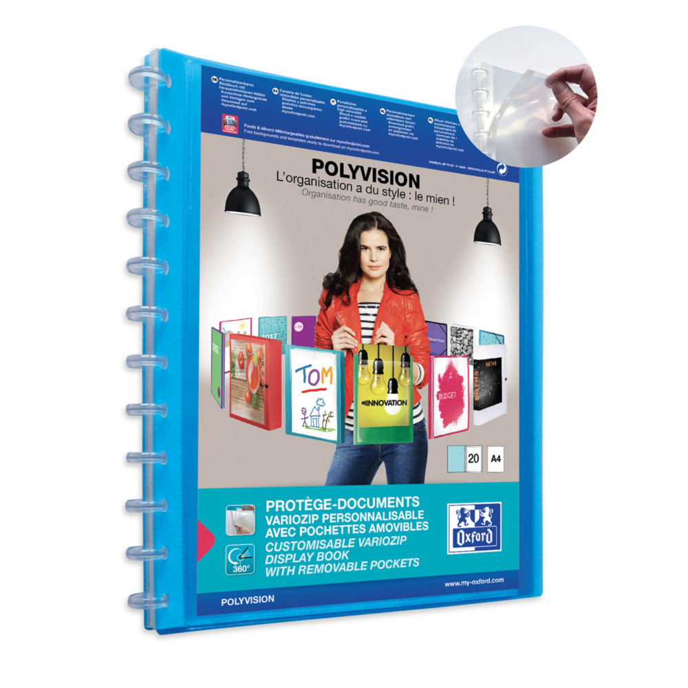 Oxford Porte vues personnalisable Polyvision A4 - Polypropylne - 20 pochettes - 40 vues - Bleu