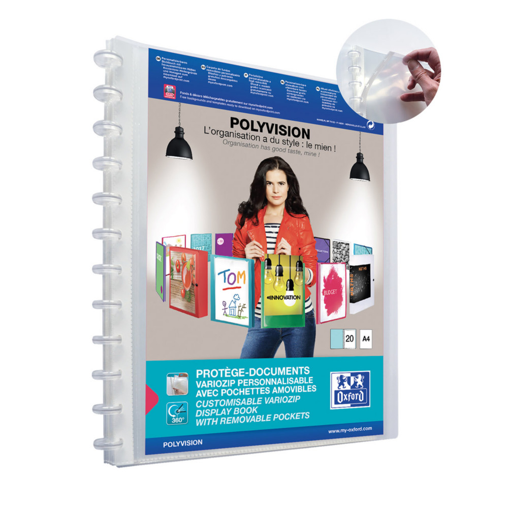 Oxford Porte vues personnalisable Polyvision A4 - Polypropylne - 20 pochettes - 40 vues - Incolore