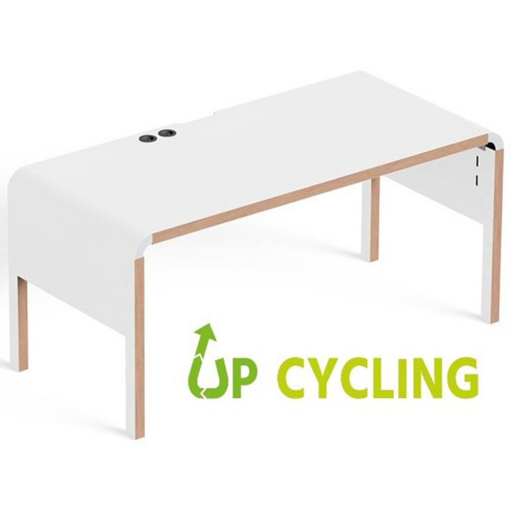 Bureau upcycl Dedo L.140 x P.70 cm - Blanc bord bois
