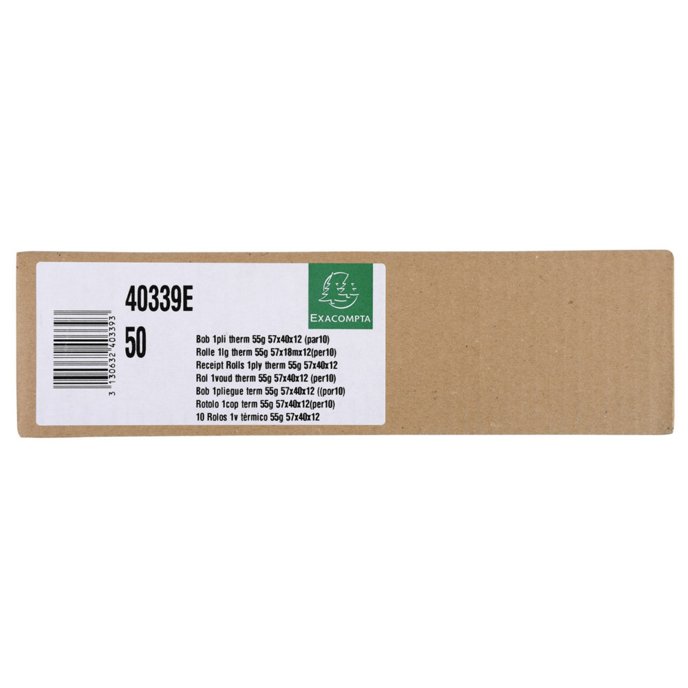 Exacompta Bobine TPE carte bancaire 57 x 40 x 12 mm - Longueur 18M - 40339E - Rouleau Papier thermique 1 pli 55g sans Bisphnol A - Lot de 50