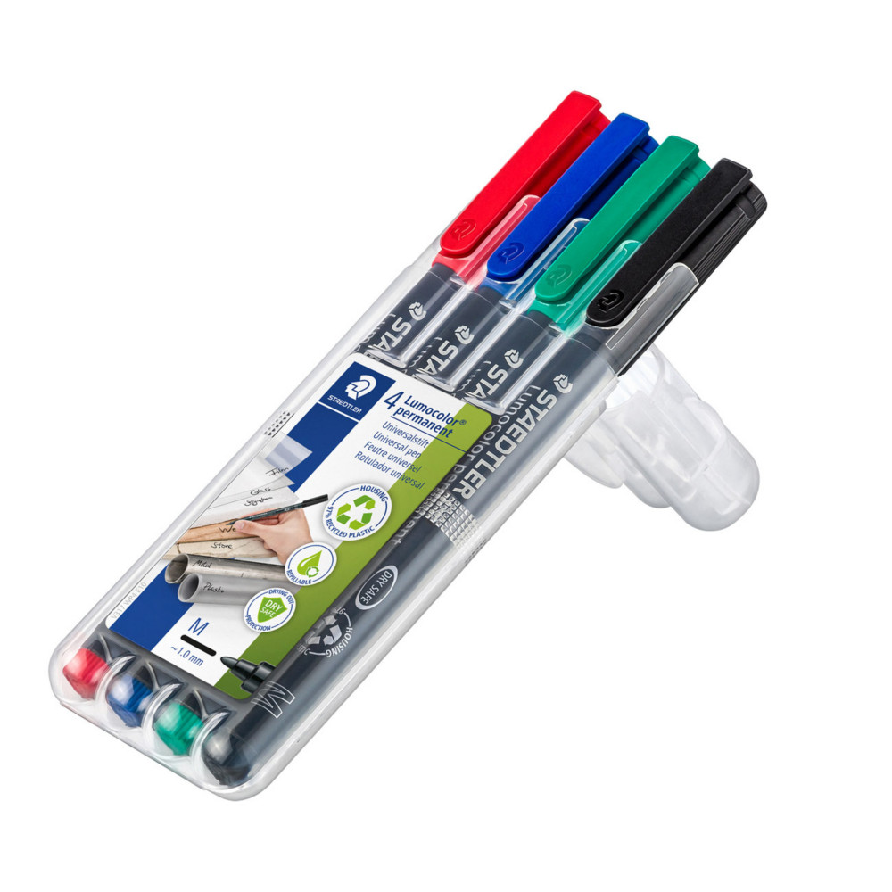 STAEDTLER Lumocolor Marqueur permanent Lumocolor 317 pointe moyenne 1 mm  plastique recycl  97% - Etui de 4 assortis
