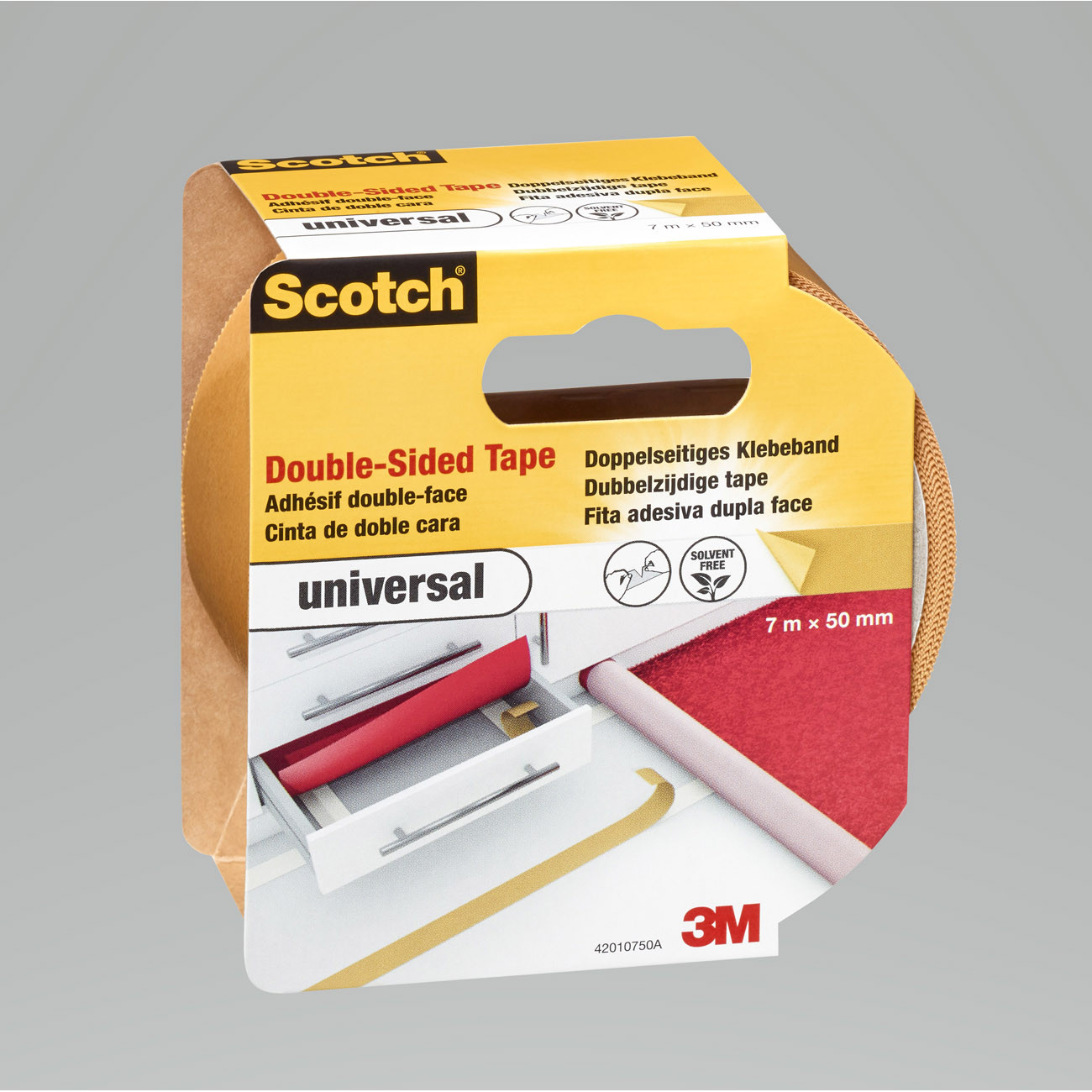 Scotch Ruban adhésif double face universel pour moquette - 50 mm x 7 m - Blanc