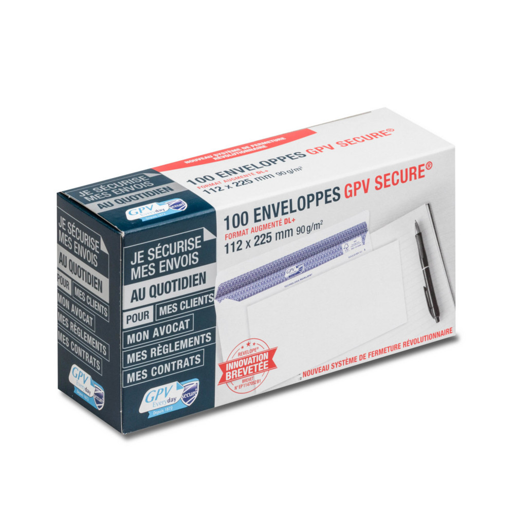 GPV Enveloppe blanche 112 x 225 mm 90g sans fentre - Secure autocollante - Lot de 100