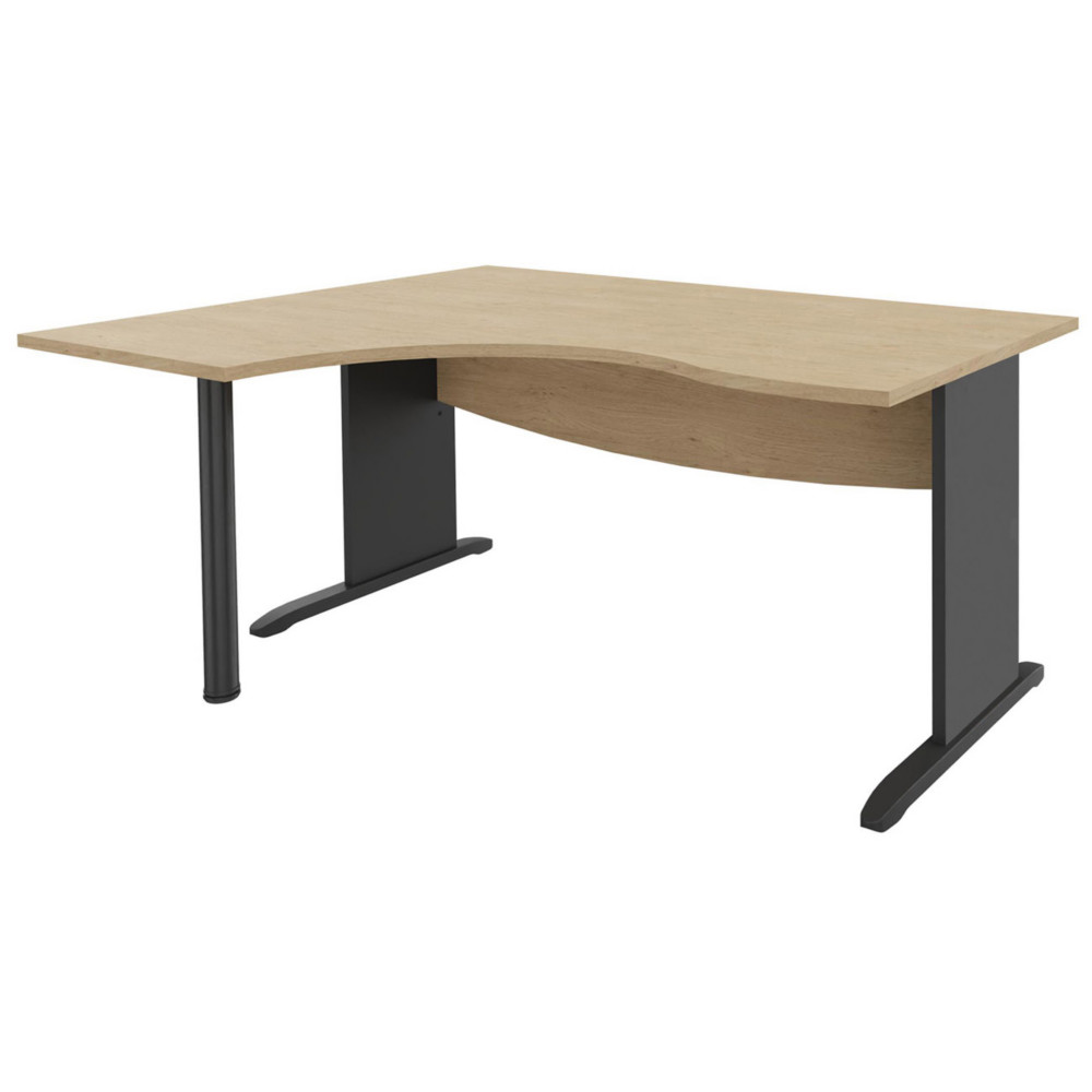 Bureau d'angle compact retour  gauche Activity mtal L.180 x P.120 cm - Plateau Chne clair - Pieds L Anthracite