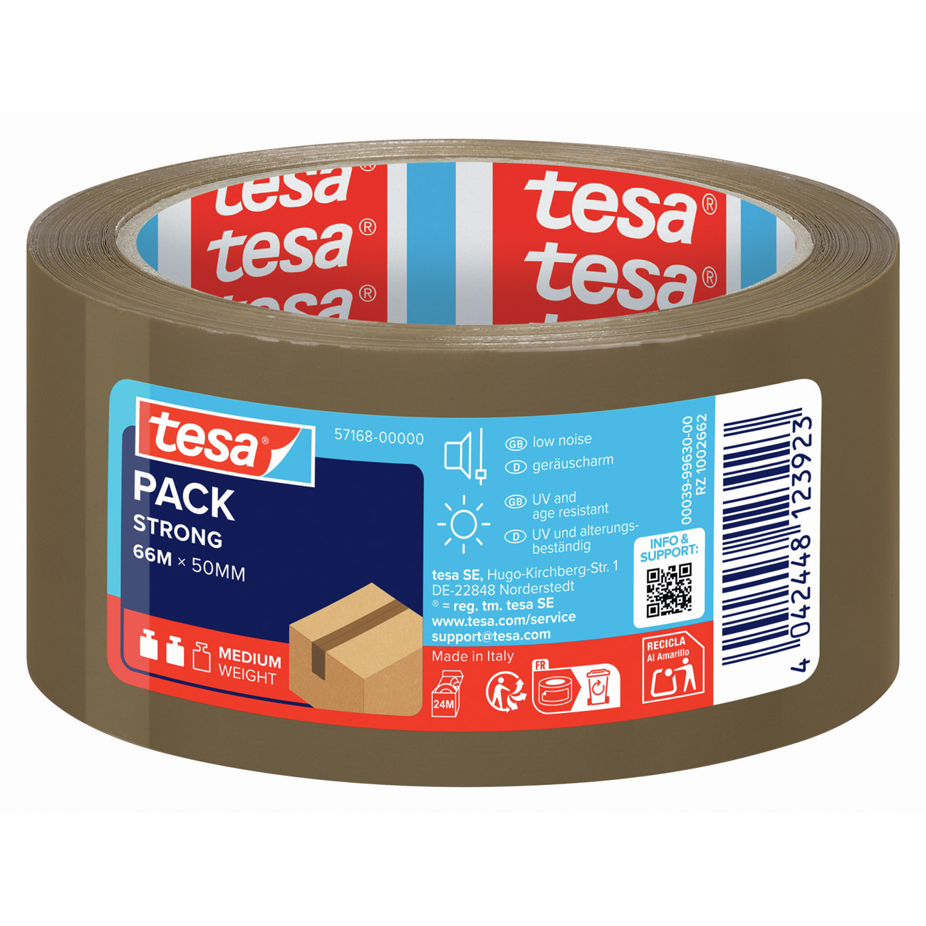 tesa® Ruban adhésif d'emballage tesapack polypropylène silencieux 28 microns - 50 mm x 66 m - Havane