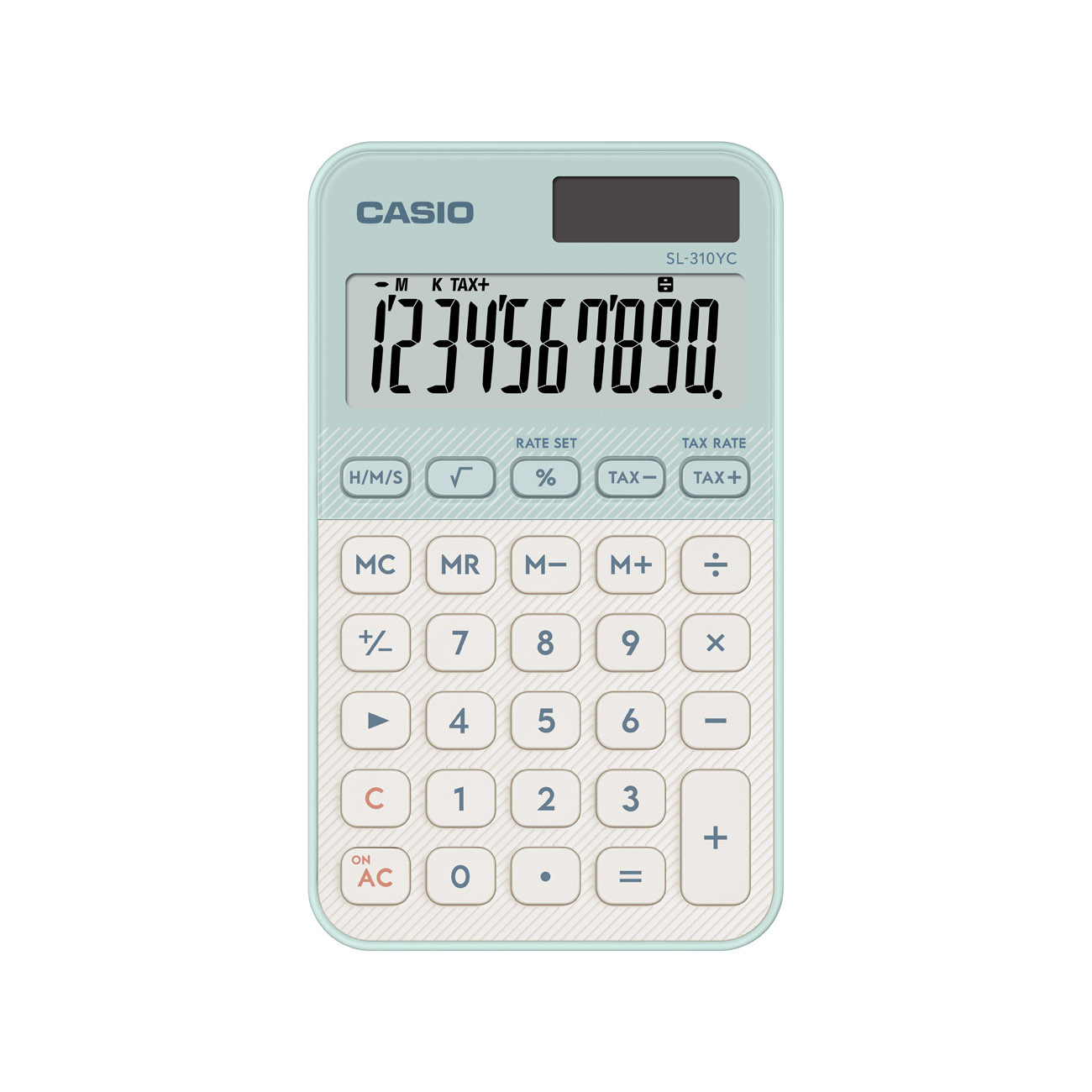 Casio Calculatrice de poche SL-310YC - 10 chiffres - Grand écran - Etui de protection inclus - Vert Clair