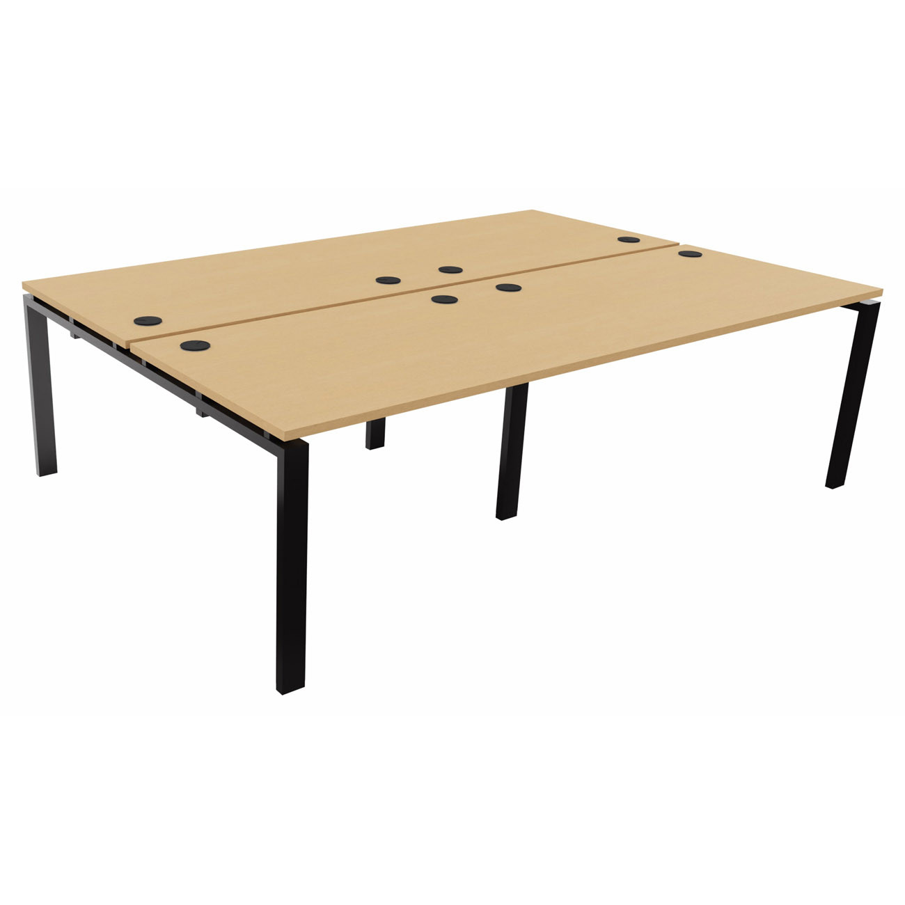 Ensemble 4 bureaux droits E-link - L.240 x P.163 cm - Plateau Hêtre - Pieds Noir