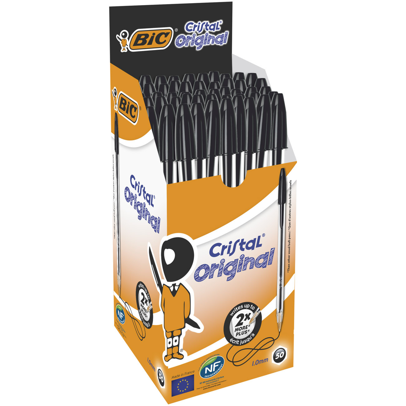 BIC Cristal Original Stylo bille à capuchon - pointe moyenne 1 mm - Noir