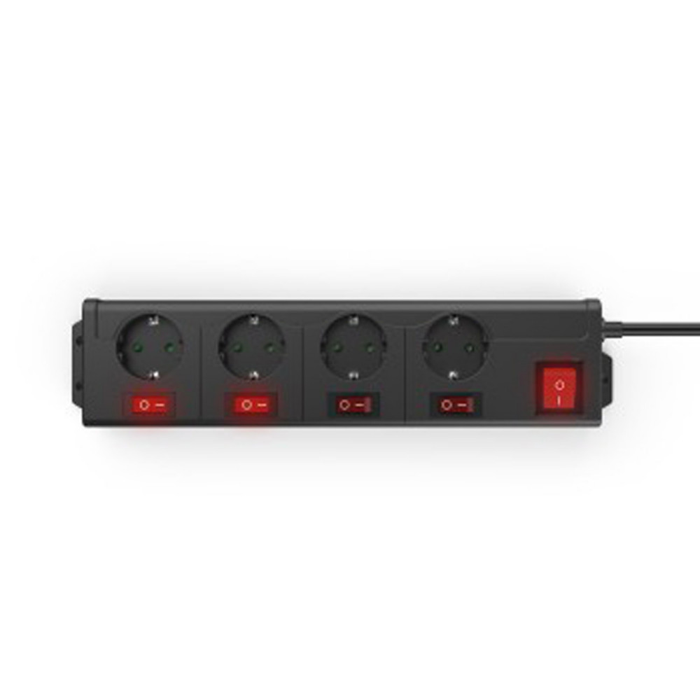 Hama Multiprise 4 prises avec interrupteur individuel - Cordon 1,4 m - Noir