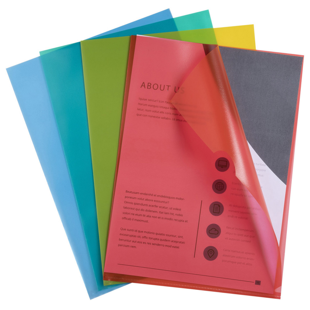 Exacompta Pochette coin A4 polypropylne grain 9/100e -  4 coloris transparents assortis - lot de 100