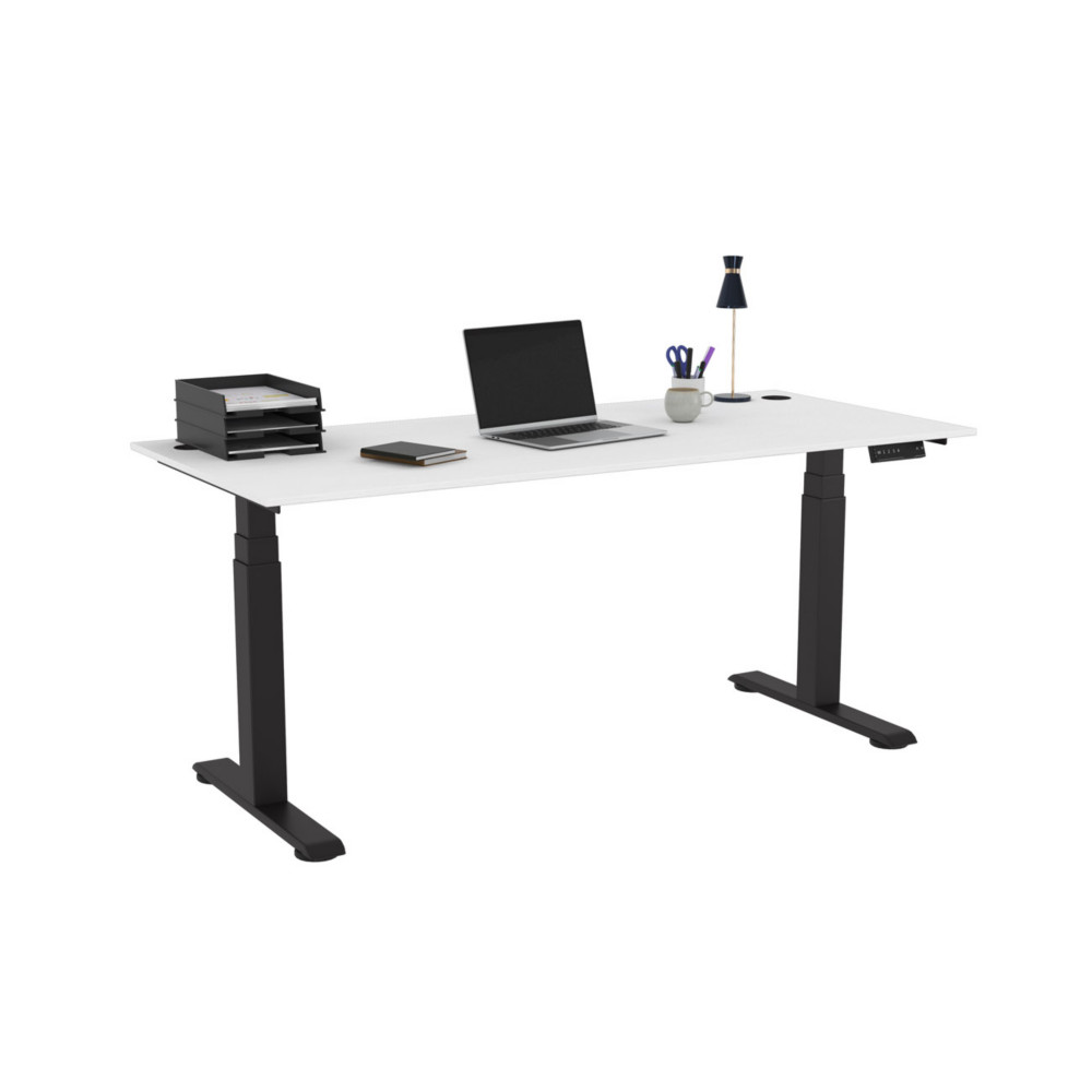 Bureau assis-debout Activ'o - Rglage lectrique en hauteur - L.180 x P.80 cm - Plateau Blanc avec obturateurs - Pieds mtal Noir
